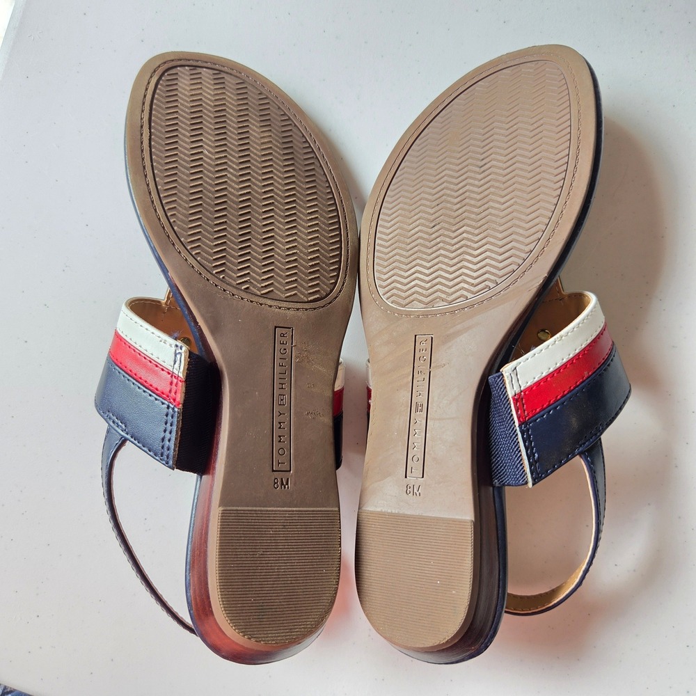 Tommy Hilfiger Jesi Navy Blue Red White Logo‎ Thong Slingback Wedge Sandals 8M - Picture 7 of 9